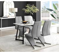 Carson White Marble Effect Dining Table & 4 Willow Chairs FurnitureboxUK Grey One Size