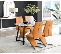 FurnitureboxUK Carson White Marble Effect Dining Table & 4 Willow Chairs in Mustard FurnitureboxUK Mustard