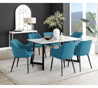 Furnitureboxuk Carson White Marble Effect Dining Table & 6 Calla Black Leg Chairs In Blue Blue One Size