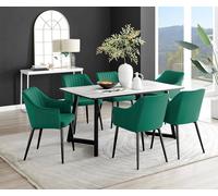 Furnitureboxuk Carson White Marble Effect Dining Table & 6 Calla Black Leg Chairs In Green Green One Size