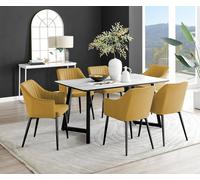 Carson White Marble Effect Dining Table & 6 Calla Black Leg Chairs FurnitureboxUK Mustard One Size