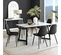 FurnitureboxUK Carson White Marble Effect Dining Table & 6 Corona Black Leg Chairs FurnitureboxUK Black