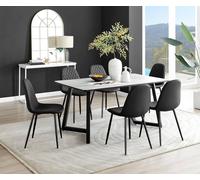 Carson White Marble Effect Dining Table and 6 Corona Black Leg Chairs - Black
