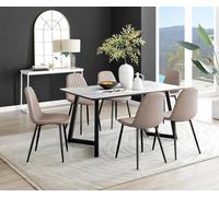 Furnitureboxuk Carson White Marble Effect Dining Table & 6 Corona Black Leg Chairs In Beige Beige