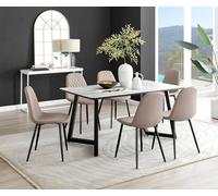 FurnitureboxUK Carson White Marble Effect Dining Table & 6 Corona Black Leg Chairs in Beige FurnitureboxUK Beige
