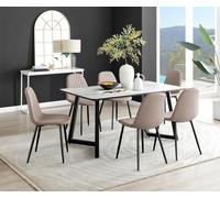 FurnitureboxUK Carson White Marble Effect Dining Table & 6 Corona Black Leg Chairs in Beige FurnitureboxUK Beige