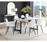 Furnitureboxuk Carson White Marble Effect Dining Table & 6 Corona Black Leg Chairs White One Size