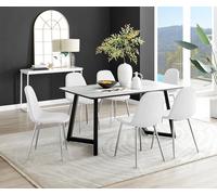 FurnitureboxUK Carson White Marble Effect Dining Table & 6 Corona Silver Chairs FurnitureboxUK White