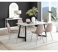 FurnitureboxUK Carson White Marble Effect Dining Table & 6 Corona Silver Chairs in Beige FurnitureboxUK Beige
