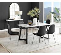 Carson White Marble Effect Dining Table & 6 Corona Silver Chairs FurnitureboxUK Black One Size