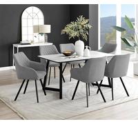 Furnitureboxuk Carson White Marble Effect Dining Table & 6 Falun Black Leg Chairs In Dark Grey Dark Grey One Size