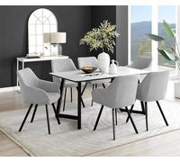 Furnitureboxuk Carson White Marble Effect Dining Table & 6 Falun Black Leg Chairs In Light Grey Light Grey One Size