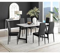 FurnitureboxUK Carson White Marble Effect Dining Table & 6 Milan Black Leg Chairs FurnitureboxUK Black