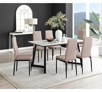 Furnitureboxuk Carson White Marble Effect Dining Table & 6 Milan Black Leg Chairs In Beige Beige One Size