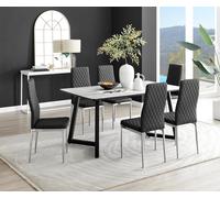 FurnitureboxUK Carson White Marble Effect Dining Table & 6 Milan Chrome Leg Chairs in Black FurnitureboxUK Black