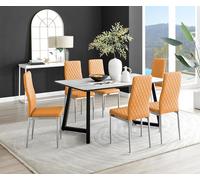 FurnitureboxUK Carson White Marble Effect Dining Table & 6 Milan Chrome Leg Chairs in Mustard FurnitureboxUK Mustard