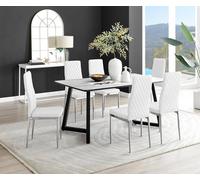 Carson White Marble Effect Dining Table & 6 Milan Chrome Leg Chairs FurnitureboxUK White One Size