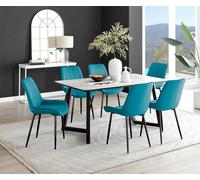 Furnitureboxuk Carson White Marble Effect Dining Table & 6 Pesaro Black Leg Chairs In Blue Blue One Size