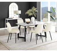 FurnitureboxUK Carson White Marble Effect Dining Table & 6 Pesaro Black Leg Chairs in Cream FurnitureboxUK Cream