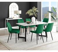 FurnitureboxUK Carson White Marble Effect Dining Table & 6 Pesaro Black Leg Chairs in Green FurnitureboxUK Green