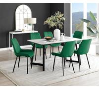 Furnitureboxuk Carson White Marble Effect Dining Table & 6 Pesaro Black Leg Chairs In Green Green One Size