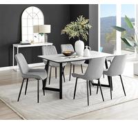 FurnitureboxUK Carson White Marble Effect Dining Table & 6 Pesaro Black Leg Chairs in Grey FurnitureboxUK Grey