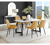 FurnitureboxUK Carson White Marble Effect Dining Table & 6 Pesaro Black Leg Chairs in Mustard FurnitureboxUK Mustard