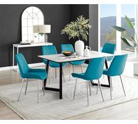 FurnitureboxUK Carson White Marble Effect Dining Table & 6 Pesaro Silver Chairs in Blue FurnitureboxUK Blue
