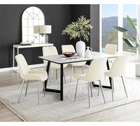 FurnitureboxUK Carson White Marble Effect Dining Table & 6 Pesaro Silver Chairs in Cream FurnitureboxUK Cream