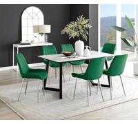 FurnitureboxUK Carson White Marble Effect Dining Table & 6 Pesaro Silver Chairs in Green FurnitureboxUK Green