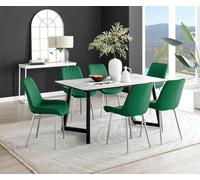 Furnitureboxuk Carson White Marble Effect Dining Table & 6 Pesaro Silver Chairs In Green Green One Size