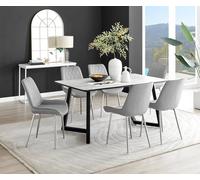 Carson White Marble Effect Dining Table and 6 Pesaro Silver Chairs - Grey