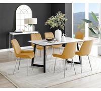 Furnitureboxuk Carson White Marble Effect Dining Table & 6 Pesaro Silver Chairs In Mustard Mustard One Size