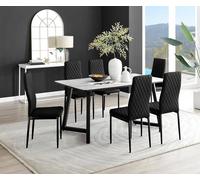 Furnitureboxuk Carson White Marble Effect Dining Table & 6 Velvet Milan Black Leg Chairs Black One Size