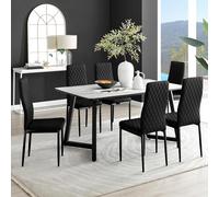 Furniturebox Uk Carson White Marble Effect Dining Table & 6 Black Velvet Milan Black Leg Chairs