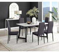 FurnitureboxUK Carson White Marble Effect Dining Table & 6 Velvet Milan Black Leg Chairs in Grey FurnitureboxUK Grey