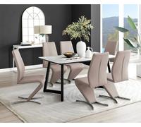 FurnitureboxUK Carson White Marble Effect Dining Table & 6 Willow Chairs in Beige FurnitureboxUK Beige