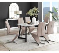 FurnitureboxUK Carson White Marble Effect Dining Table & 6 Willow Chairs in Beige FurnitureboxUK Beige