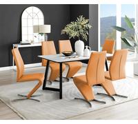 FurnitureboxUK Carson White Marble Effect Dining Table & 6 Willow Chairs in Mustard FurnitureboxUK Mustard