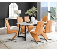 FurnitureboxUK Carson White Marble Effect Dining Table & 6 Willow Chairs in Mustard FurnitureboxUK Mustard
