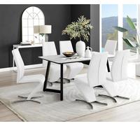 Carson White Marble Effect Dining Table & 6 Willow Chairs FurnitureboxUK White One Size