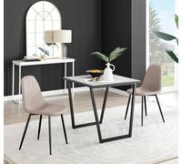 Carson White Marble Effect Square Dining Table and 2 Corona Black Leg Chairs - Cappuccino