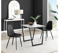 Carson White Marble Effect Square Dining Table and 2 Corona Black Leg Chairs - Black