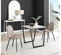 FurnitureboxUK Carson White Marble Effect Square Dining Table & 2 Faux Leather Corona Black Leg Chairs in Beige FurnitureboxUK Beige