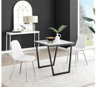Carson White Marble Effect Square Dining Table and 2 Corona Silver Chairs - White