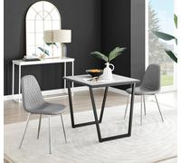 Carson White Marble Effect Square Dining Table & 2 Faux Leather Corona Silver Chairs FurnitureboxUK Grey One Size