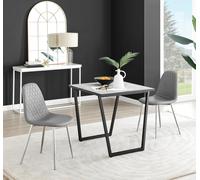 FurnitureboxUK Carson White Marble Effect Square Dining Table & 2 Faux Leather Corona Silver Chairs in Grey FurnitureboxUK Grey