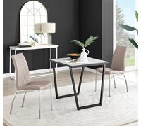 Carson White Marble Effect Square Dining Table & 2 Faux Leather Isco Chairs FurnitureboxUK Beige One Size