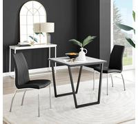 Furnitureboxuk Carson White Marble Effect Square Dining Table & 2 Faux Leather Isco Chairs In Black Black One Size