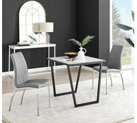 FurnitureboxUK Carson White Marble Effect Square Dining Table & 2 Faux Leather Isco Chairs in Grey FurnitureboxUK Grey